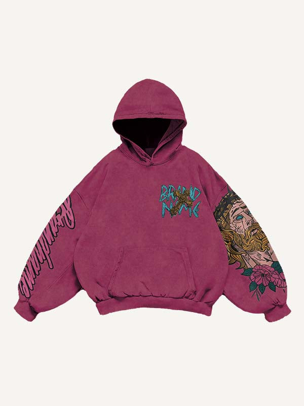 Sudadera con capucha y bolsillos inclinados con estampado de figuras, letras y cruces 