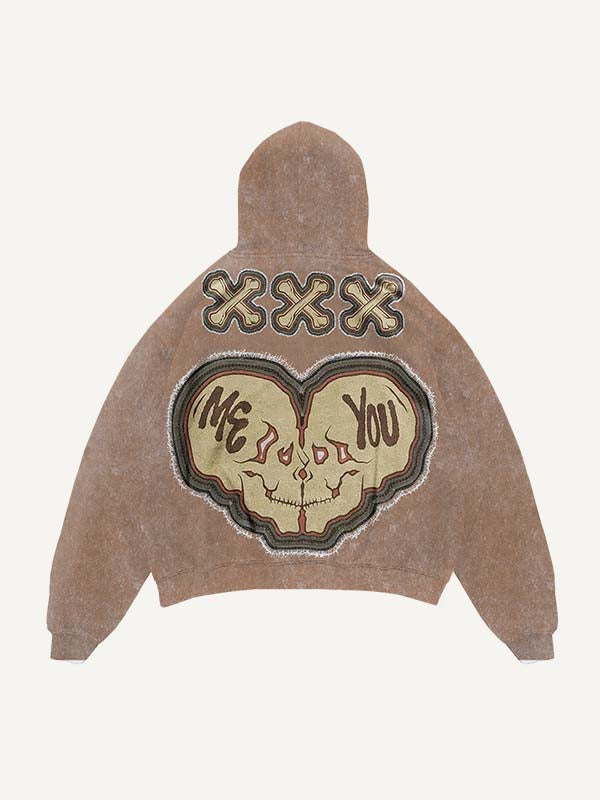 Sudadera con capucha desgastada, lavado y con estampado de calavera falsa "Die For You" y bolsillos inclinados 