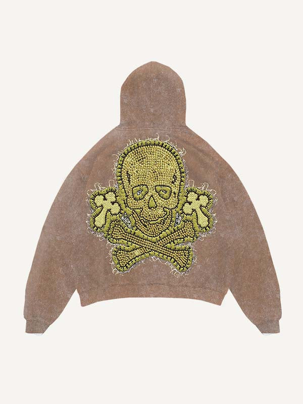Sudadera con capucha y bolsillos inclinados con estampado de cruz y calavera lavada y desgastada