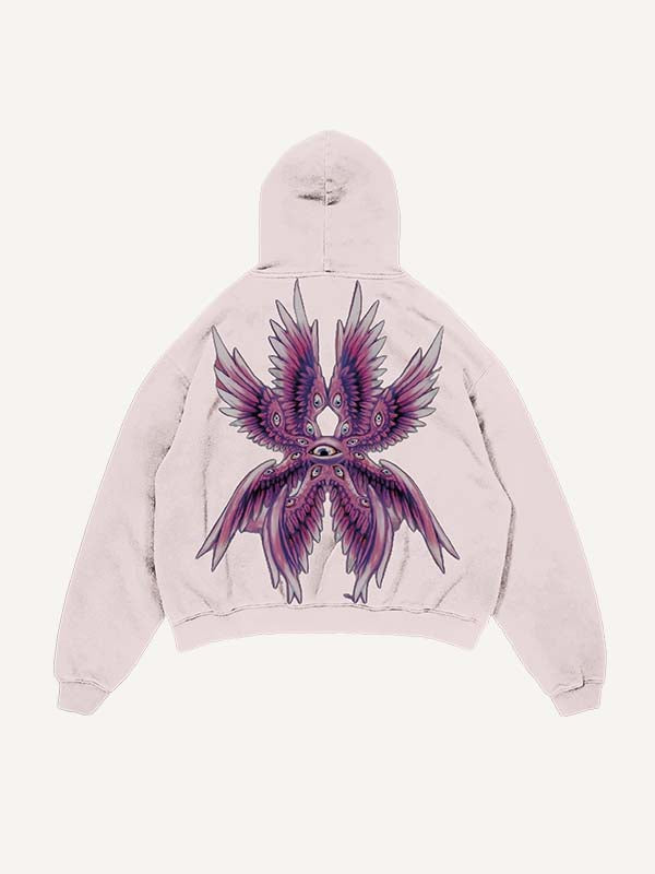 Sudadera con capucha y bolsillos inclinados con estampado desgastado de ojos y alas 