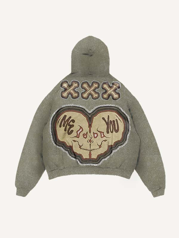 Sudadera con capucha desgastada, lavado y con estampado de calavera falsa "Die For You" y bolsillos inclinados 