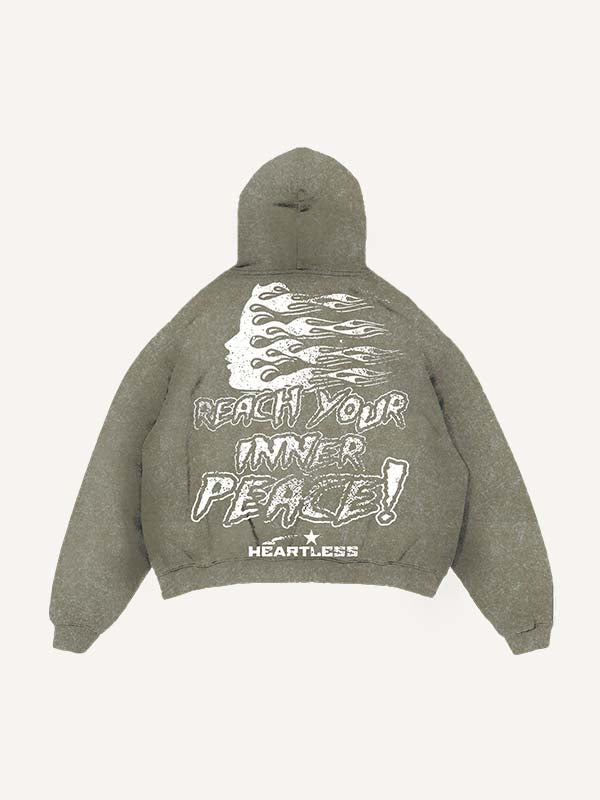 Sudadera con capucha desgastada, lavada, con estampado de esqueleto y letras Heartless y bolsillos inclinados 