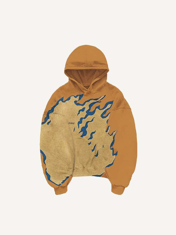 Fire Skeleton Print Slant Pockets Hoodie