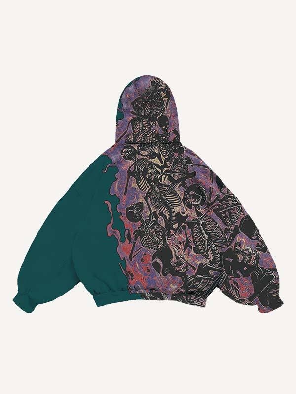 Fire Death Hell Skeleton Army Slant Pockets Hoodie