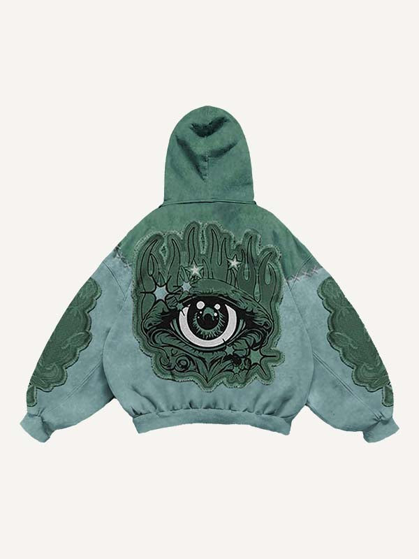 Sudadera con capucha y bolsillos inclinados con estampado de calcomanías falsas de ojos en bloques de color 