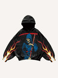 Death Skeleton&Fire Print Slant Pockets Hoodie