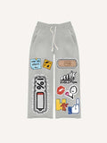 Gesture&Lips&Graphic&Letter Faux Decal Print Elastic Waist Pants