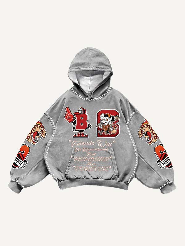 Animal&Eyeball&Graphic&Letter Faux Decal Print Slant Pockets Hoodie