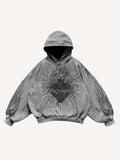 Heart&Pray&Cross&Fire Print Slant Pockets Hoodie