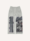 Figure&Gun&Letter Faux Decal Print Elastic Waist Pants