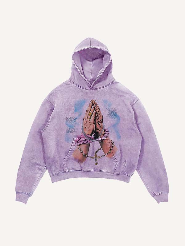 Sudadera con capucha y bolsillos inclinados con estampado desgastado de oraciones, letras, corazones y palmeras 