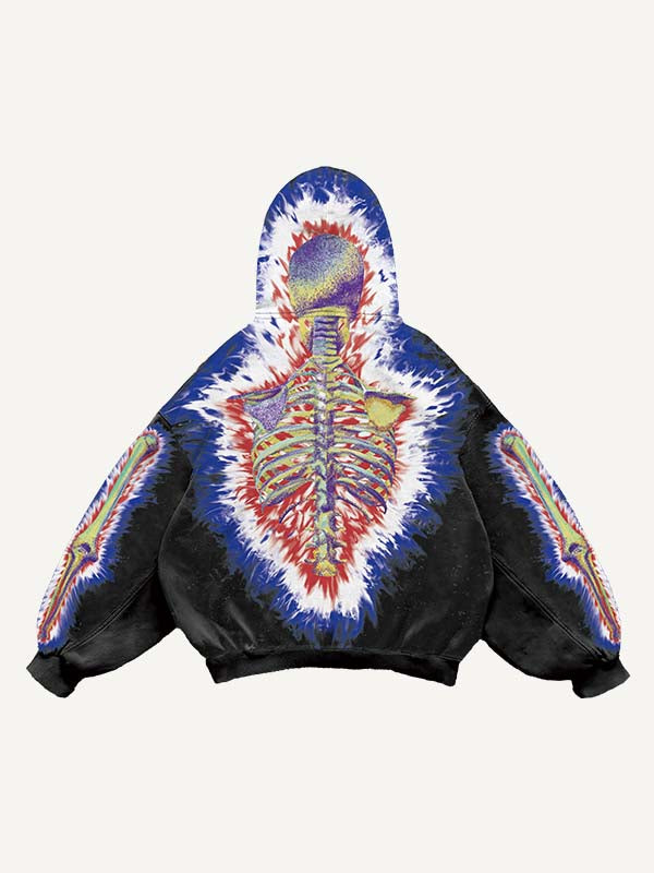 Glow Skeleton Print Slant Pockets Hoodie