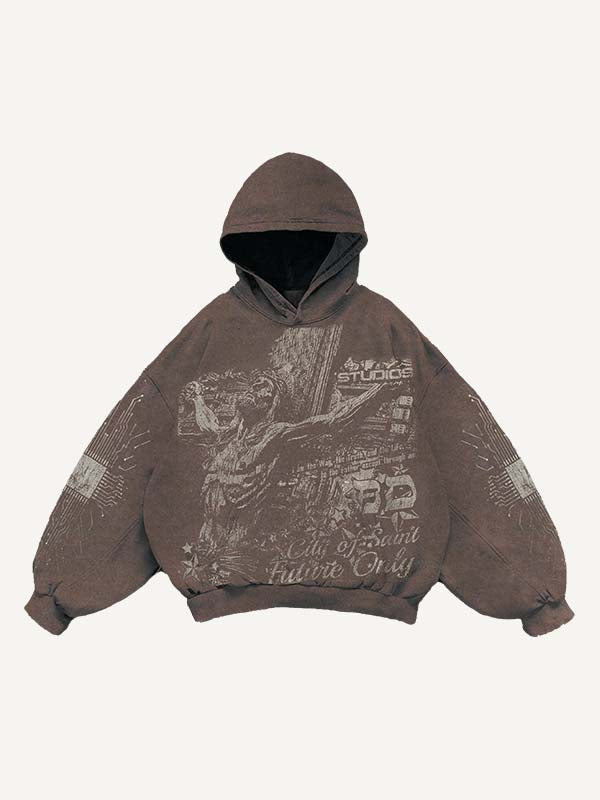 Cross&Juses Graphic Print Slant Pockets Hoodie