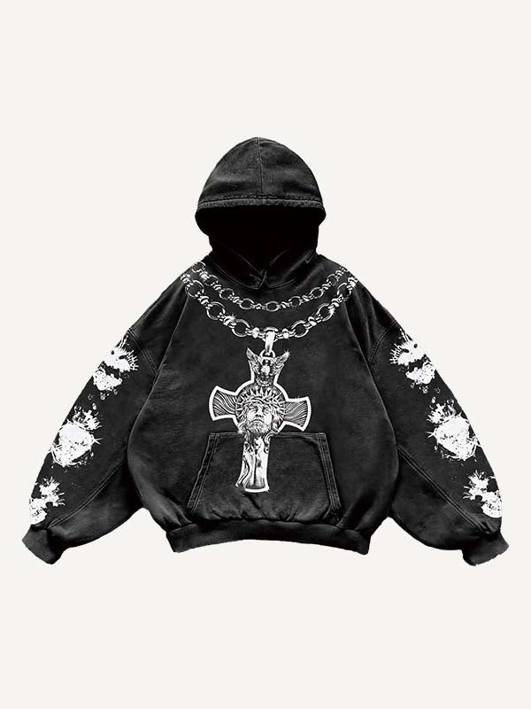 Jesus&Letter&Cross Print Slant Pockets Hoodie