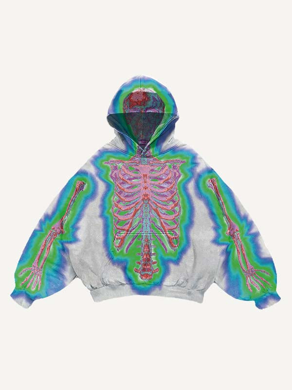 Glow Skeleton Print Slant Pockets Hoodie