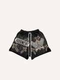 Cross&Wing Faux Decal Print Drawstring Waist Shorts