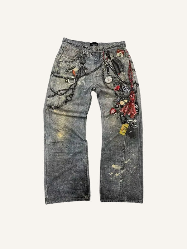 Jeans rectos con cadena de impresión 3D 