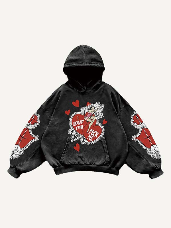 Figure&Heart&Arrow&Letter Faux Decal Print Slant Pockets Hoodie