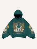 Angel&Letter Print Slant Pockets Hoodie