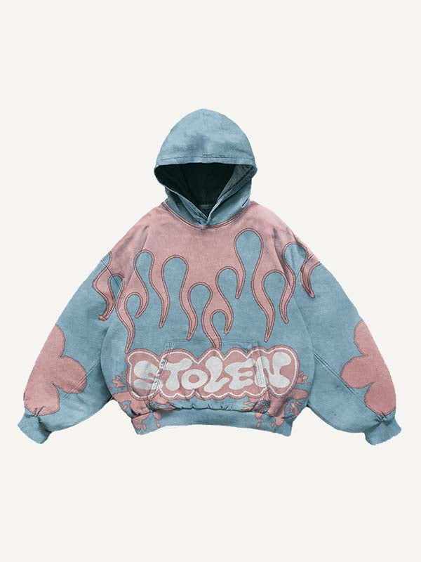 Sudadera con capucha y bolsillos inclinados con estampado de calcomanías falsas y gráficos en bloques de color 