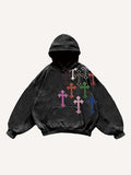 Cross Print Slant Pockets Hoodie