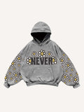 Floral&Letter Print Slant Pockets Hoodie