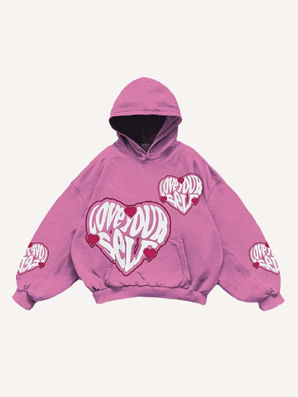 Heart&Letter Faux Decal Print Slant Pockets Hoodie