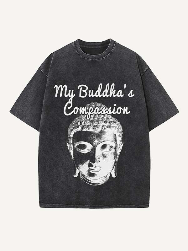 Camiseta de cuello redondo con estampado desgastado y figura lavada 