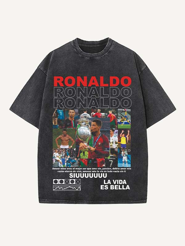 Camiseta de cuello redondo con estampado de Cristiano Ronaldo 