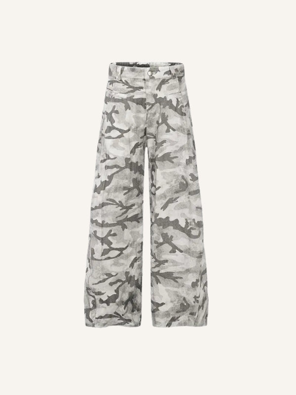 Camo Print Straight Cargo Pants