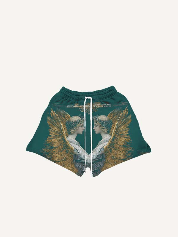 Pantalones cortos con cordón en la cintura y estampado de ángeles y letras