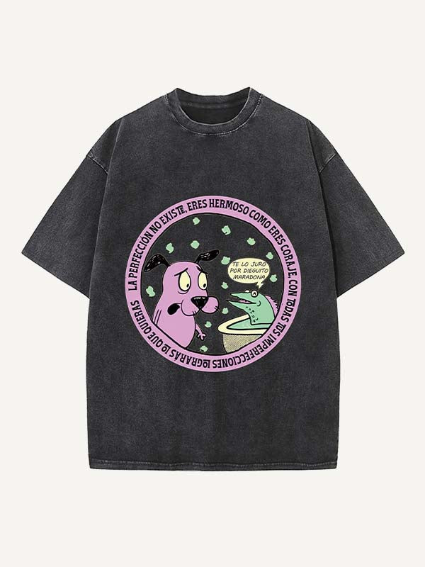 Camiseta de cuello redondo con estampado gráfico, animal y letras desgastado y lavado 