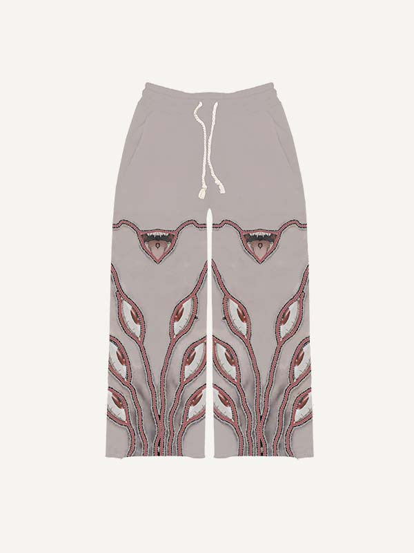 Pantalones con cintura elástica y estampado gráfico de calcomanías falsas con ojos, lengua y gráficos 