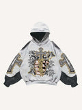 Colorblock Palm&Cross&Letter&Angel&Money Faux Decal Print Slant Pockets Hoodie