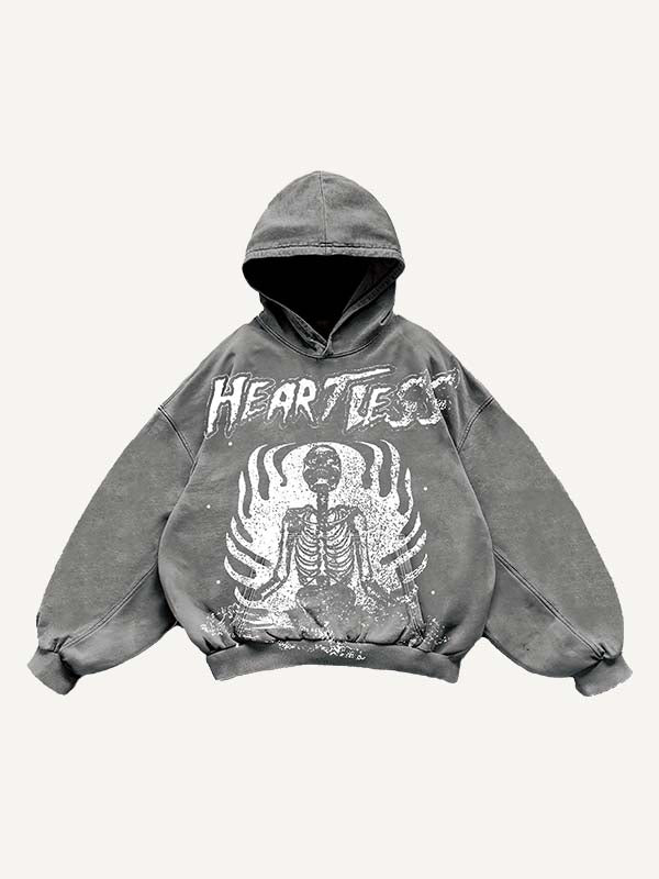 Heartless Skeleton Print Slant Pockets Hoodie