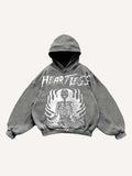 Heartless Skeleton Print Slant Pockets Hoodie