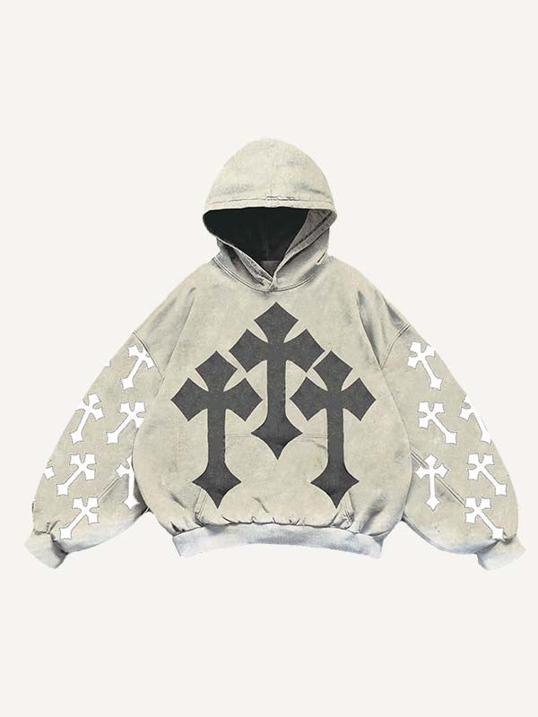 Cross Faux Decal Print Slant Pockets Hoodie