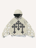 Cross Faux Decal Print Slant Pockets Hoodie
