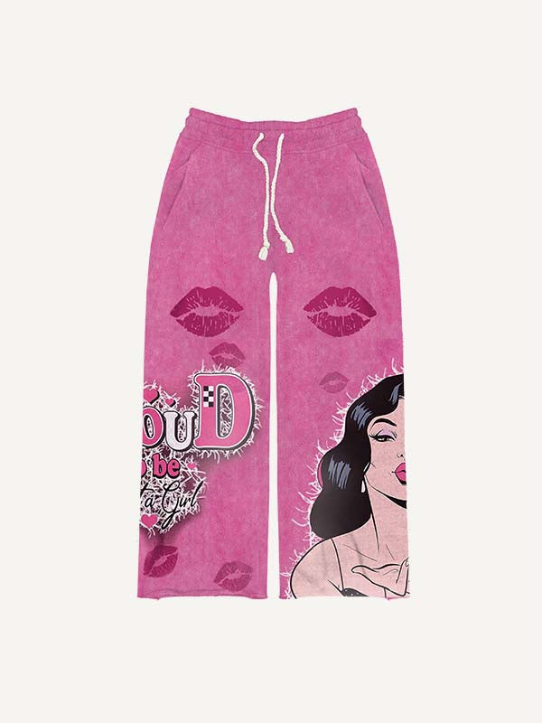 Figure&Lips&Letter Print Elastic Waist Pants