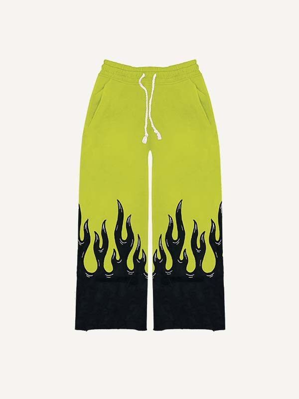 Pantalones con cintura elástica y estampado de calcomanías falsas de fuego en bloques de color 