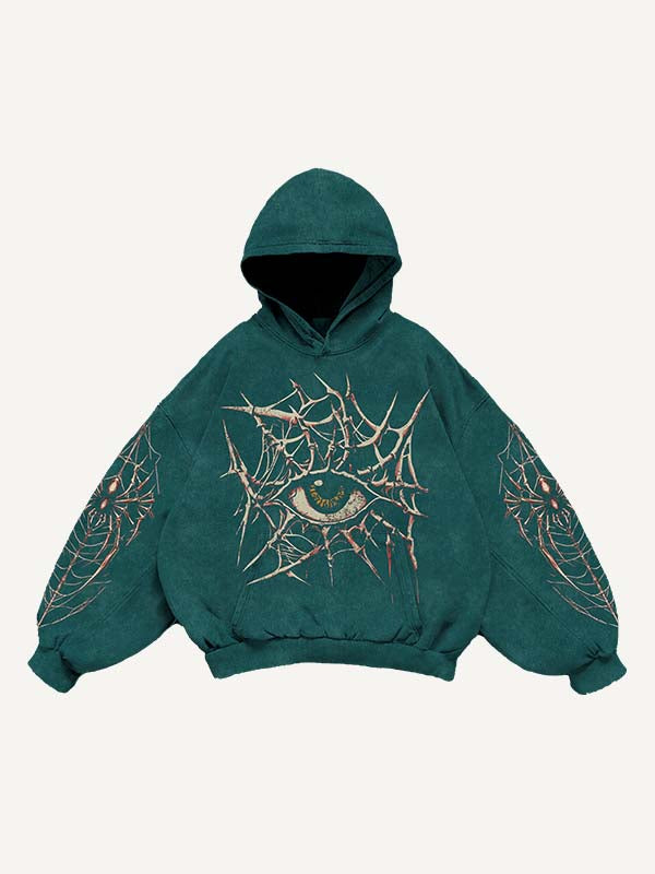 Sudadera con capucha y bolsillos inclinados con estampado de ojos, letras y gráficos 
