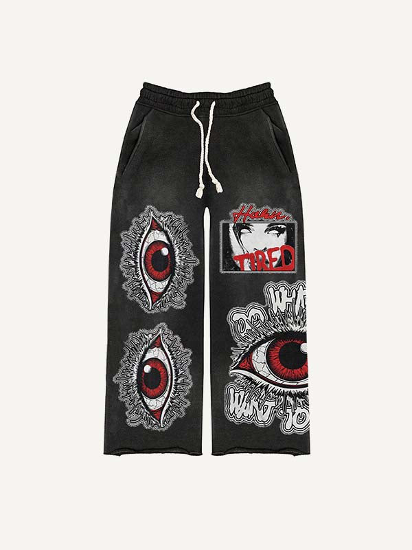Pantalones con cintura elástica y estampado de calcomanías falsas con figuras, ojos y letras