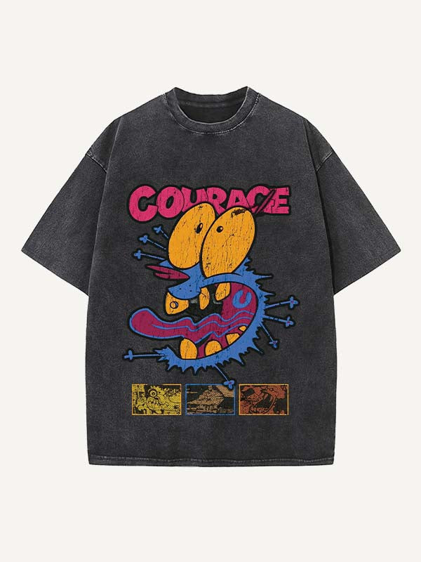 Camiseta de cuello redondo con estampado desgastado, gráfico, animal y letras 