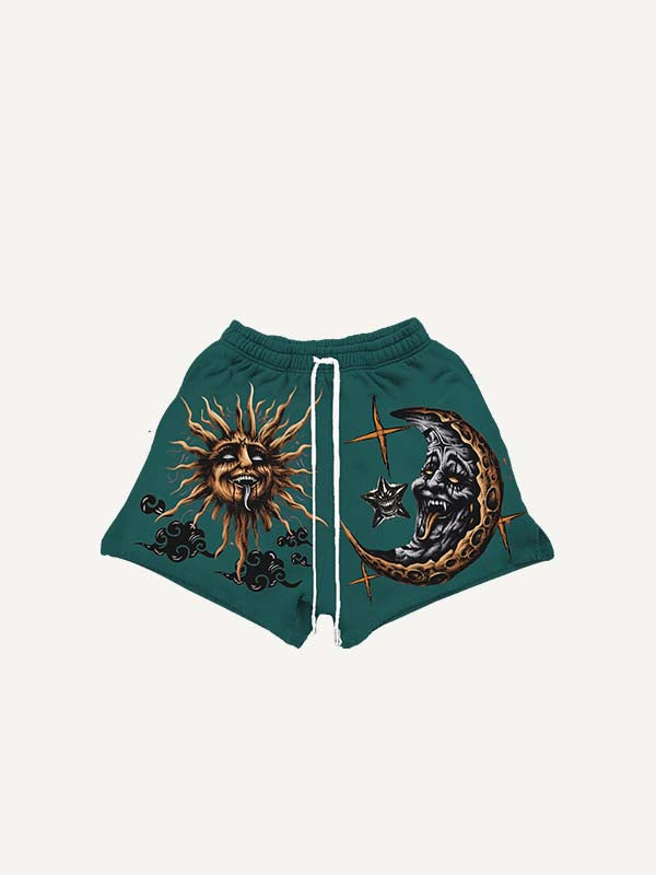 Pantalones cortos con cordón en la cintura con estampado de luna, sol, nubes y estrellas malvadas