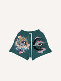 Shorts con cintura con cordón y estampado gráfico de ojos, nubes y luna