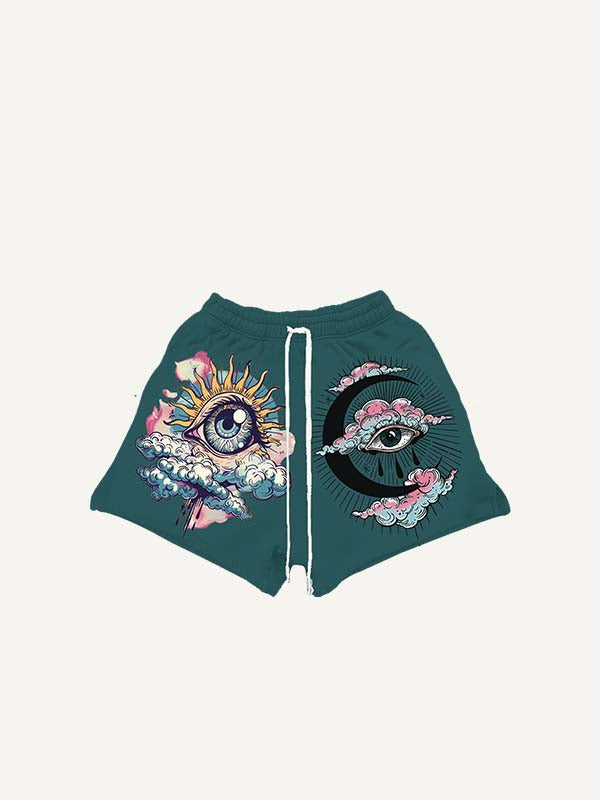 Shorts con cintura con cordón y estampado gráfico de ojos, nubes y luna