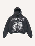 Sudadera con capucha desgastada, lavada, con estampado de esqueleto y letras Heartless y bolsillos inclinados 