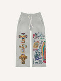 Cross&Figure&Pray&Graphic&Letter Print Elastic Waist Pants