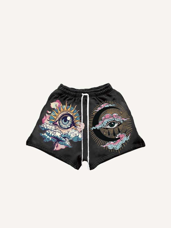 Shorts con cintura con cordón y estampado gráfico de ojos, nubes y luna