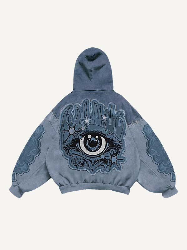 Sudadera con capucha y bolsillos inclinados con estampado de calcomanías falsas de ojos en bloques de color 